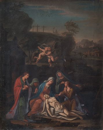 Maestro bolognese del XVIII secolo. “Pietà”. Olio su tela. Cm 52,5x42,3.