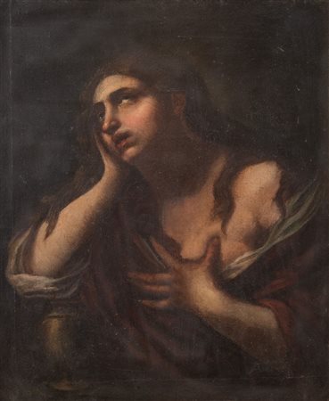 Maestro napoletano del XVII secolo. "Maddalena penitente". Olio su tela. Cm...