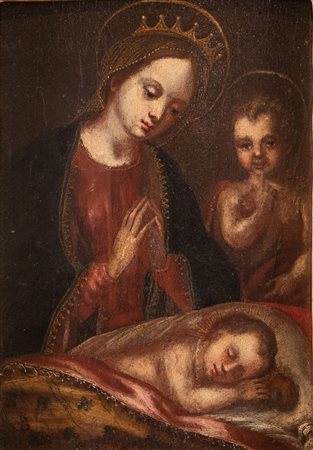 Maestro degli inizi del XVII secolo. “Madonna con bambino e S. Giovannino”....