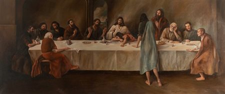 PAOLO GOLINELLI "Ultima cena". Olio su tela. Cm 130x300. Opera firmata in...