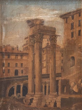 Maestro degli inizi del XIX secolo. "Capriccio architettonico". Olio su tela....