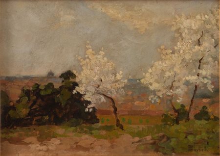 FLAVIO BERTELLI (S. Lazzaro di Savena 1865 – Rimini 1941) "Paesaggio". Olio...