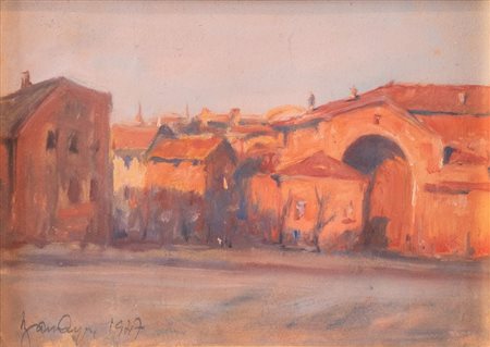 GAETANO DALL'ACQUA (Bologna 1897 - ?) "Veduta dal Baraccano", 1947. Olio su...