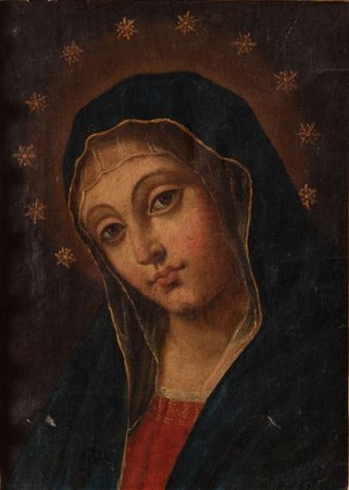 Maestro del XVIII secolo. "Madonna". Olio su tela. Cm 34,5x24,5. Cornice antica.