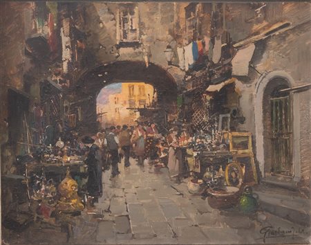 GIORDANO FELICE (Napoli 1880 - Capri 1946) "Piazza Francese, Napoli". Olio su...