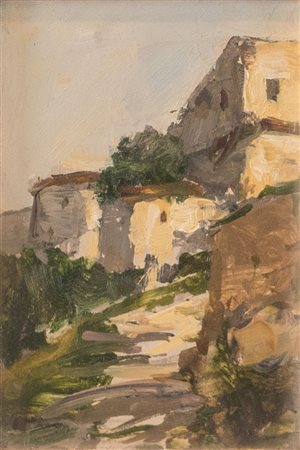 GUGLIELMO PIZZIRANI (Bologna, 1886 -1971) "Paesaggio con case". Olio su...