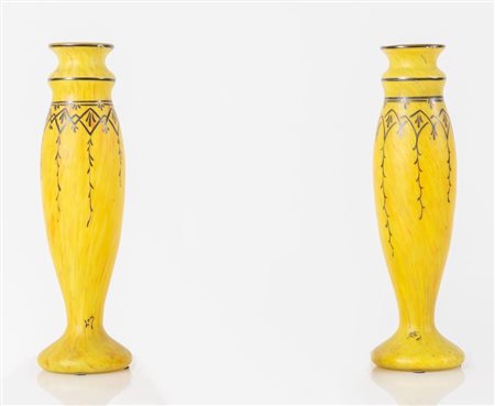 LEGRAS "Baluster wazon marmorean glass paste". Coppia di eleganti vasi a...