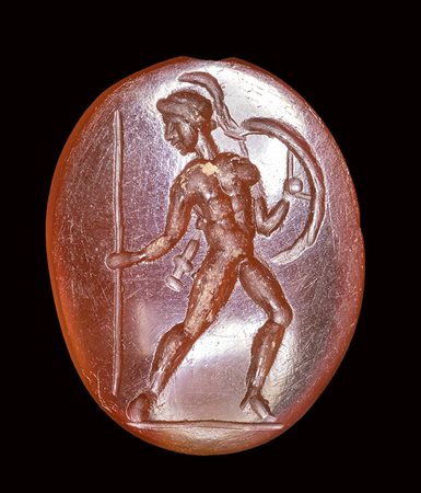 A roman carnelian intaglio. Warrior. <br><br>1st - 2nd century A.D.