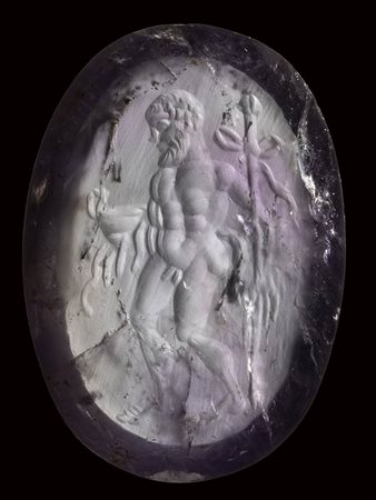 A large concave roman amethyst intaglio. Silenus. <br><br>2nd - 3rd century A.D.