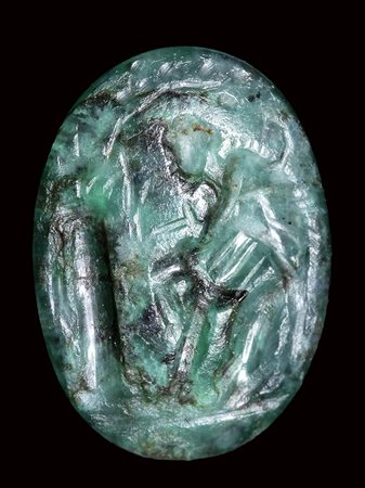 A roman green chalcedony intaglio. Bucolic scene. 1st-  2nd century A.D.