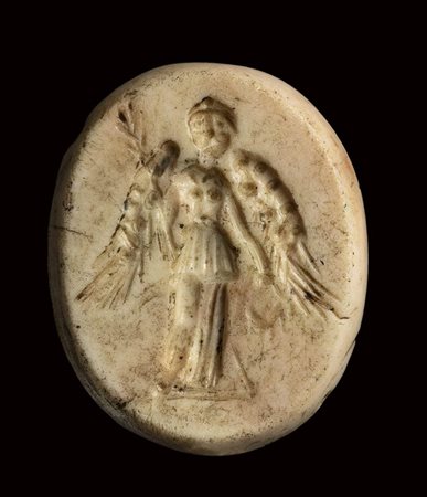 A roman burnt carnelian intaglio. Victory. <br><br>1st century B.C. 