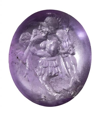 A roman amethyst intaglio. Two soldiers.<br><br>2nd century B.C.