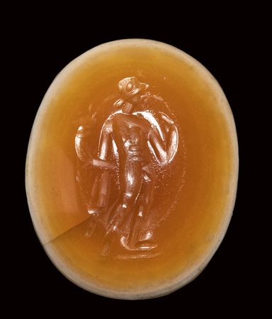 A roman two-layered agate intaglio. Harpocrates. <br><br>2nd - 3rd century A.D.