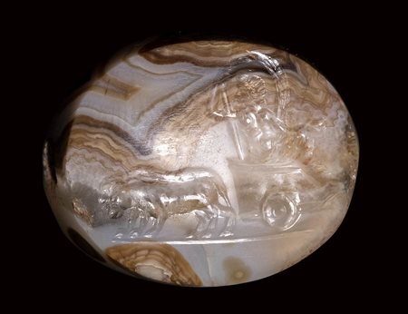 An eastern roman agate scaraboid engraved seal. The return of Dionysos. 2nd century A.D. 