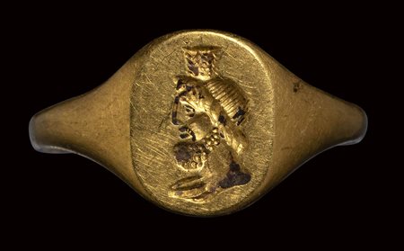 A roman or later engraved gold ring. Portrait of Zeus Serapis. 2nd century A.D. or later. 