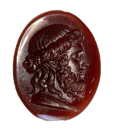 A glass paste impression.  Aesclepius.<br><br>19th century.