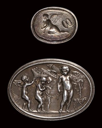 A lot of two silver impressions. Marriage of Eros with Psyche- Winged erote. 19th century.