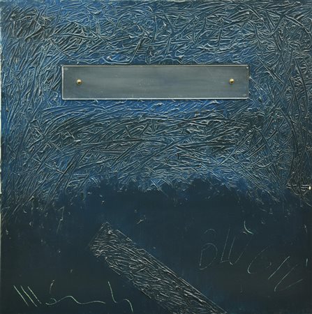 Aldo Mondino BLU GIU' olio e plexiglass su tela, cm 70x70 firma e titolo