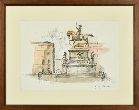 Edmondo Maneglia PIAZZA BODONI, TORINO litografia su carta; es. 45/99 35x45cm...