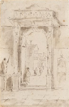 Francesco Guardi (attr.) (Venezia, 1712-1793)

Portale con lo sfondo di un camp