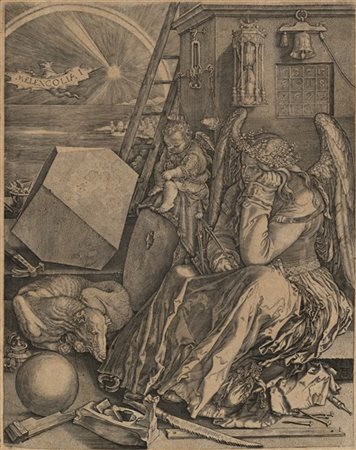 Copia da Albrecht Dürer
Melencolia
bulino mm 239x190 all'impronta
In cornice (d