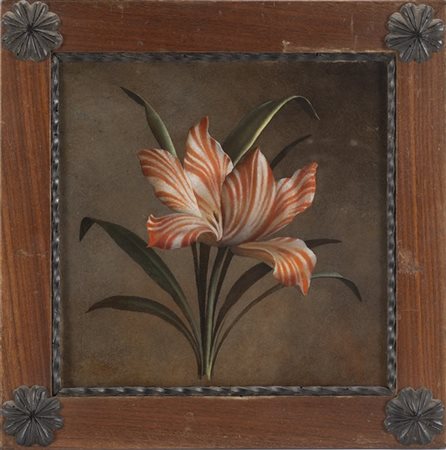 Scuola del secolo XIX "Fiori" gruppo di quattro verre-peint (cm 23x22,5) In cor