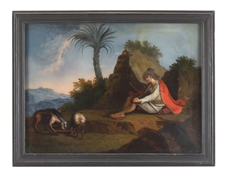 Scuola del secolo XIX "Scene pastorali" coppia di verre-peint (cm 23x32) In cor