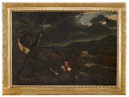 Gaspard Dughet (Roma 1615-1675) (attr.)

Paesaggio con cavalieri
Olio su tela,