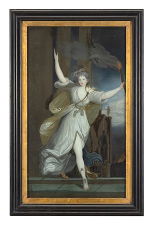 Scuola del secolo XVIII "Figura allegorica" verre-peint (cm 44x27) In cornice i