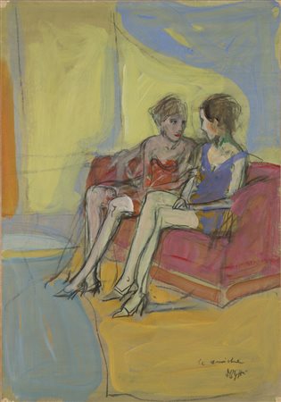 Alberto Sughi , Cesena 1928 , Bologna 2012 "Le amiche" tecnica mista su carta...