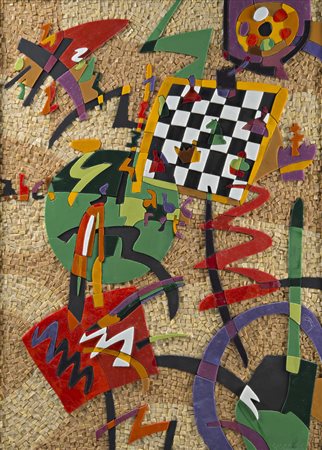 Ugo Nespolo , Mosso Santa Maria 1941 , "Chess board" 2002 mosaico, cm 69x49...