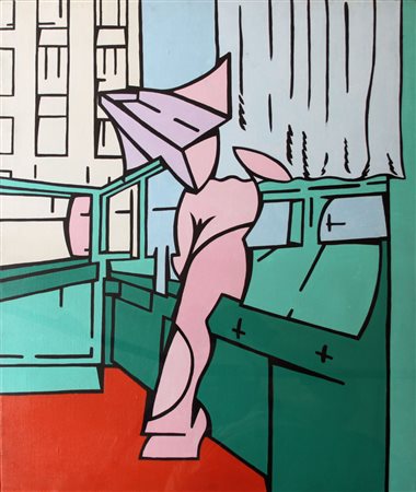 Valerio Adami , Bologna 1935 , "La Terrazza" 1967 olio su tela, cm 65x54...