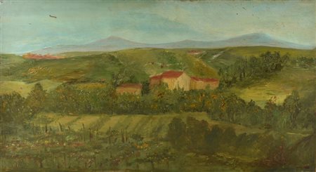 Anonimo PAESAGGIO olio su tavola, cm 42x72