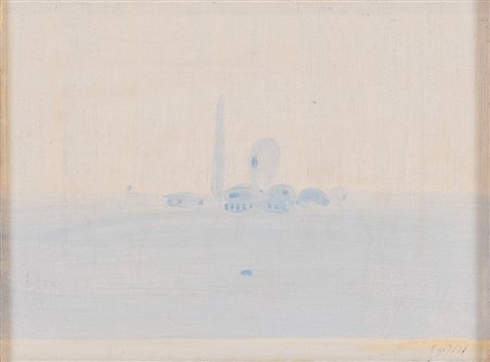 Virgilio Guidi (Roma 1891 - Venezia 1984), “Isola di San Giorgio a Venezia”.Olio su tela,