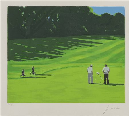 Daniele Fissore (Savigliano 1947), “Panorama campo da golf”.Serigrafia a colori su carta,