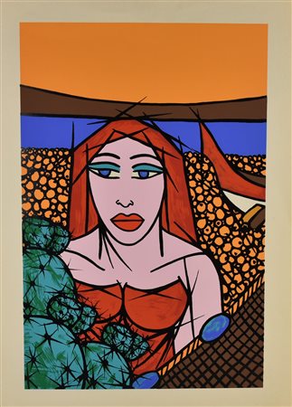 Ignoto FIGURA FEMMINILE serigrafia su carta, cm 70x50