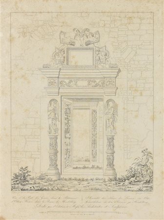 Ferier VUE DE LA PORTE DES GENIES incisione su carta, cm 56x42 Francia, 1831...