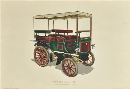 BENZ 1899 modello 4 HP stampa su carta, cm 34x49 Edizioni Pininfarina...