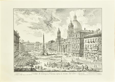 VEDUTA DI PIAZZA NAVONA incisione su carta battuta cm 43x58 su foglio cm 50x70