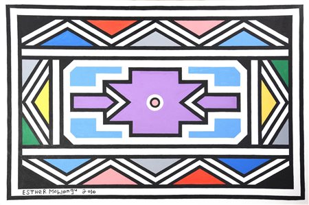 Esther Mahlangu NDEBELE ABSTRACT acrilico su tela, 64x94 firma e data...