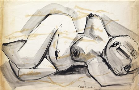 Ernesto Tavernari NUDO FEMMINILE tecnica mista su carta, cm 37X56 firma sul...