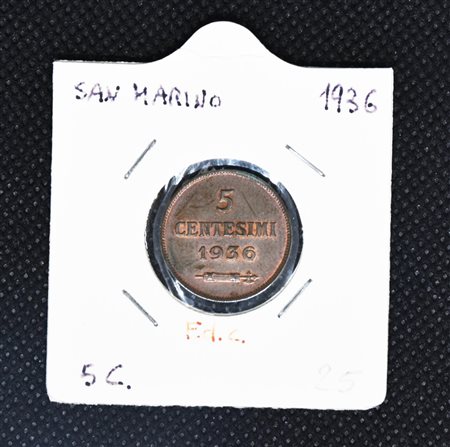 5 CENTESIMI REPUBBLICA DI SAN MARINO 1936 F.D.C.