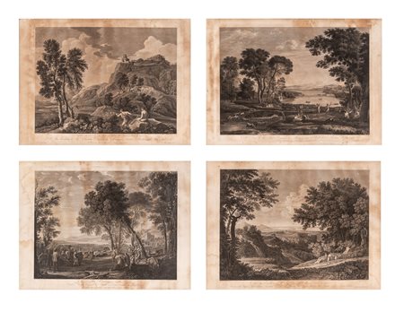 Lotto di 4 incisioni da disegno di Claude Lorrain