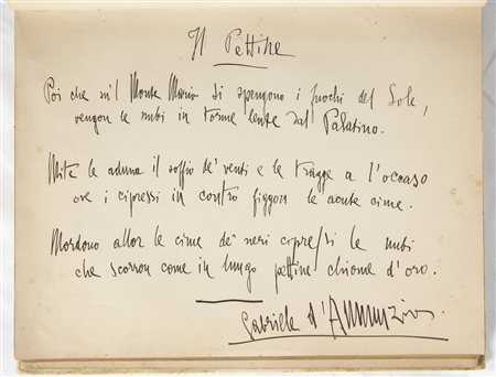 D'annunzio, Gabriele (Pescara, 12 marzo 1863 – Gardone Riviera, 1º marzo 1938) ed altri  Liber Amicorum con autografi di personaggi illustri