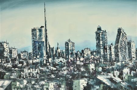 Francesco Grassi SKY LINE MILANO olio su tela, cm 40x60 firma sul retro: titolo