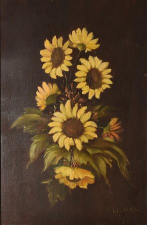 P. Ghidone GIRASOLI olio su tela, cm 60x40 firma e data eseguito nel 1976