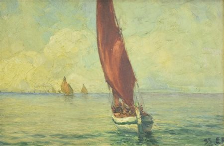 Ignoto REGATA olio su tavola, cm 17x25 firma