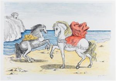 Giorgio de Chirico Cavalli sulla spiaggia, 1974 Litografia a 6 colori, es....