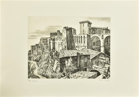 Rudi Gorog PITIGLIANO incisione su carta Fabriano, battuta cm 30x39,5, su...