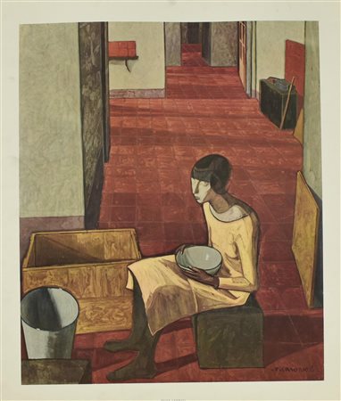 Felice Casorati DONNA CON CIOTOLA stampa su carta, 69x59 L'opera presenta...